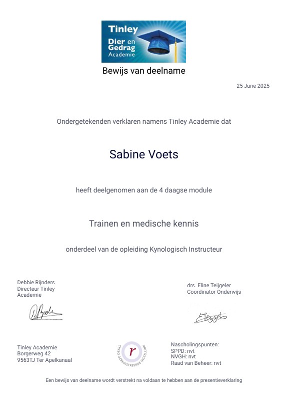 Certificaat module 2 Kynologisch instructeur